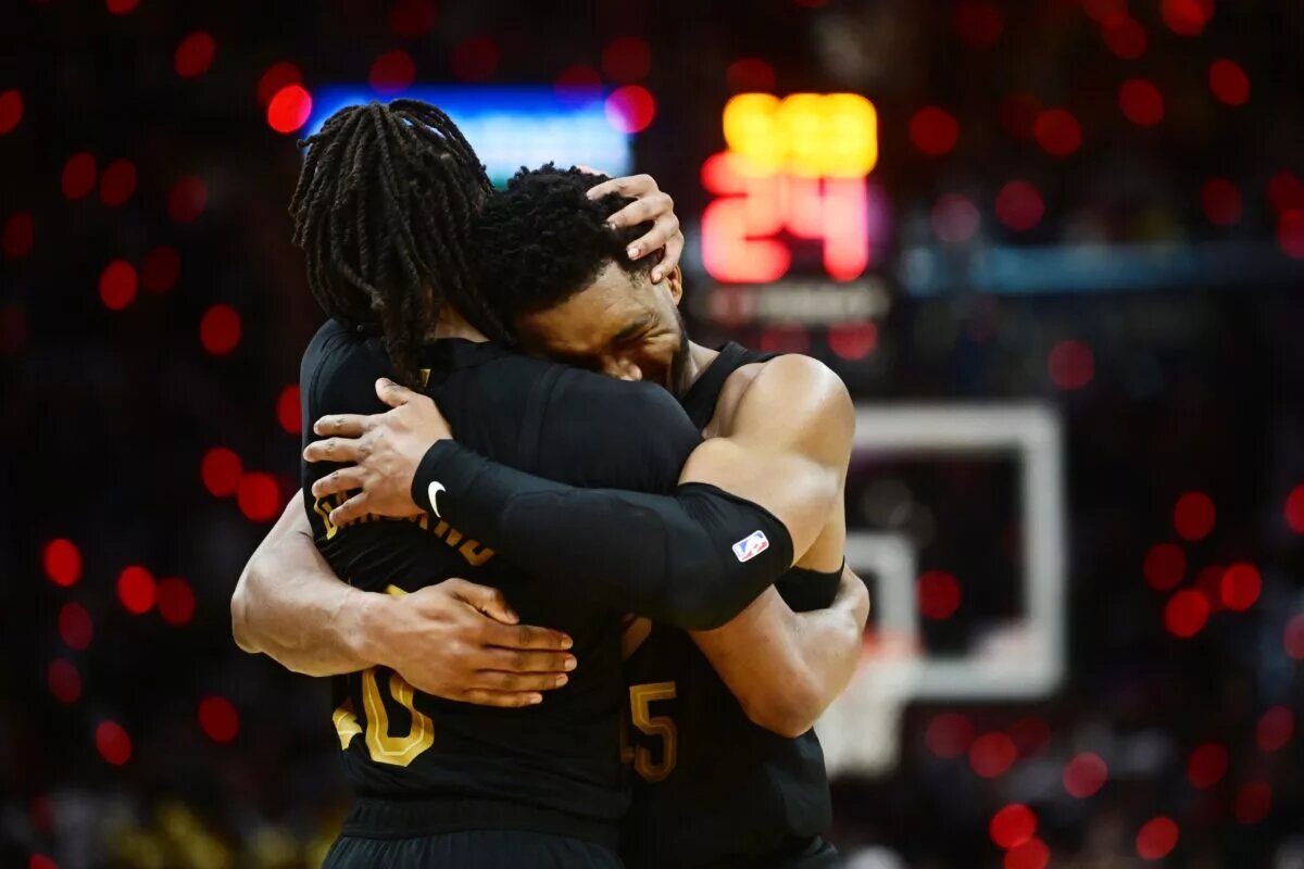 Cleveland Cavaliers stars Donovan Mitchell and Darius Garland celebrate