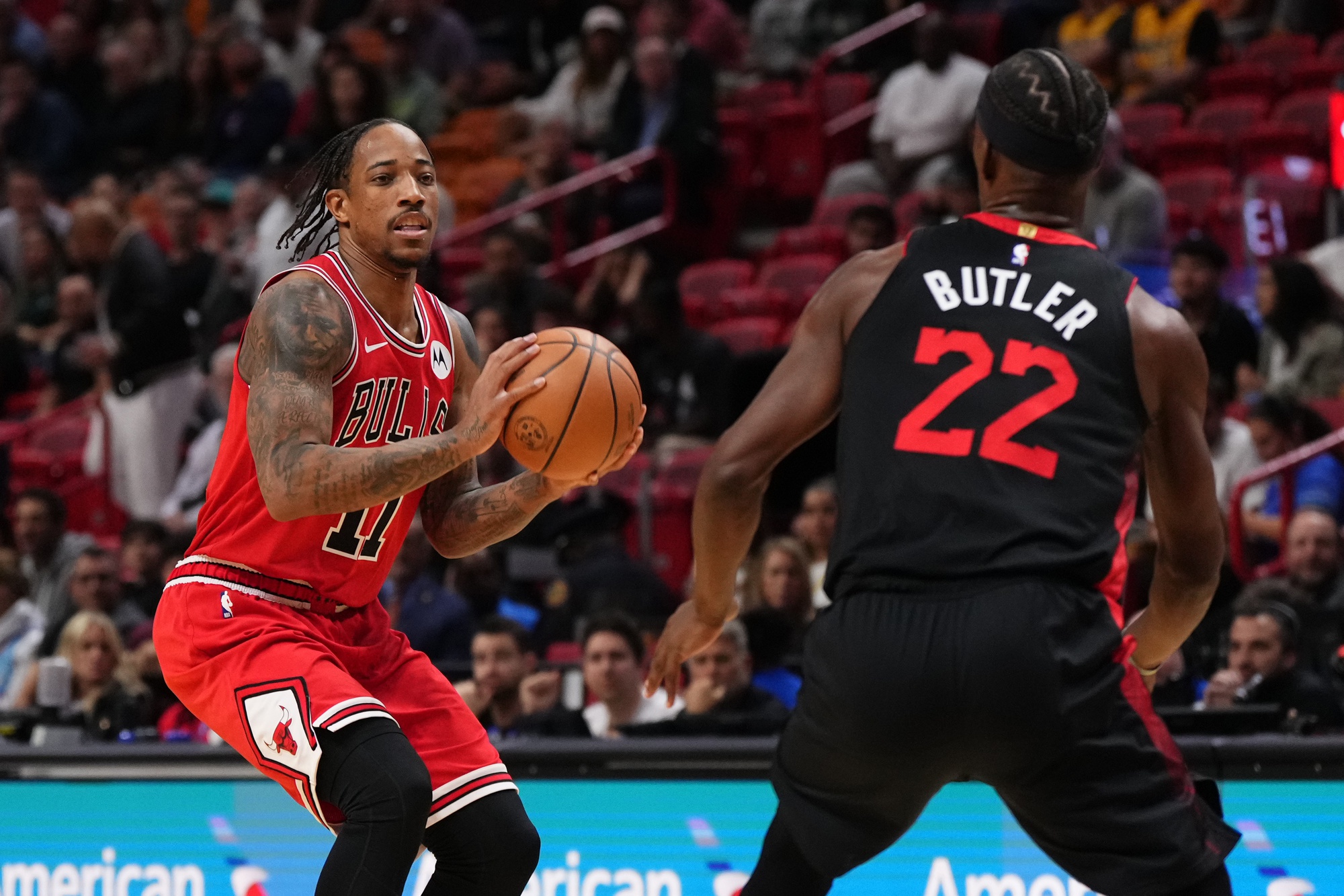 Chicago Bulls swingman DeMar DeRozan and Miami Heat forward Jimmy Butler