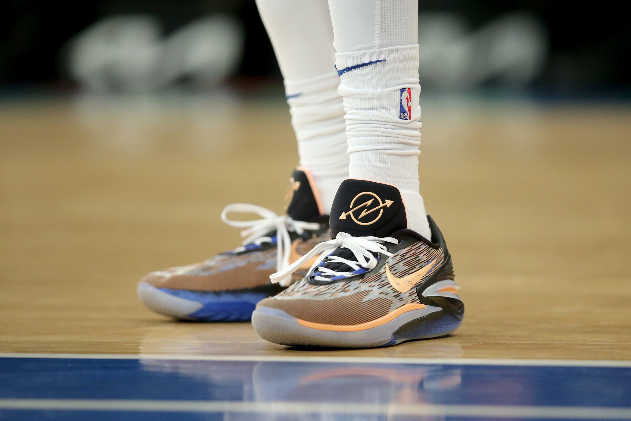 Mar 29, 2023; New York, New York, USA; Sneakers worn by New York Knicks forward Julius Randle (30) during the first quarter against the Miami Heat at Madison Square Garden. Mandatory Credit: Brad Penner-USA TODAY Sports