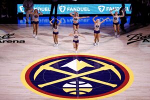 Apr 29, 2024; Denver, Colorado, USA; Denver Nuggets dancers perform in the fourth quarter against the Los Angeles Lakers during game five of the first round for the 2024 NBA playoffs at Ball Arena. Mandatory Credit: Isaiah J. Downing-USA TODAY Sports