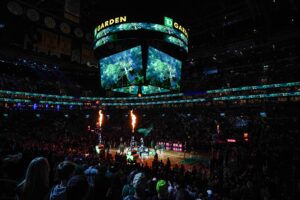 The Boston Celtics are introduced before game five of the second round for the 2024 NBA playoffs against the Cleveland Cavaliers at TD Garden.