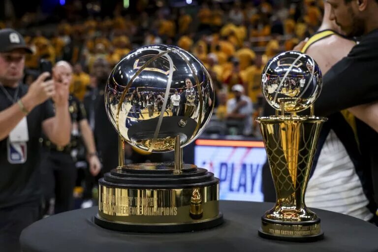May 27, 2024; Indianapolis, Indiana, USA; The Boston Celtics celebrate their win against the Indiana Pacers game four of the eastern conference finals for the 2024 NBA playoffs at Gainbridge Fieldhouse. Mandatory Credit: Trevor Ruszkowski-USA TODAY Sports