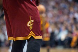 Jan 30, 2017; Dallas, TX, USA; A view of the Cleveland Cavaliers logo on the shorts of Cavaliers forward LeBron James (23) during the game against the Dallas Mavericks at the American Airlines Center. The Mavericks defeat the Cavaliers 104-97. Mandatory Credit: Jerome Miron-USA TODAY Sports Darius Garland