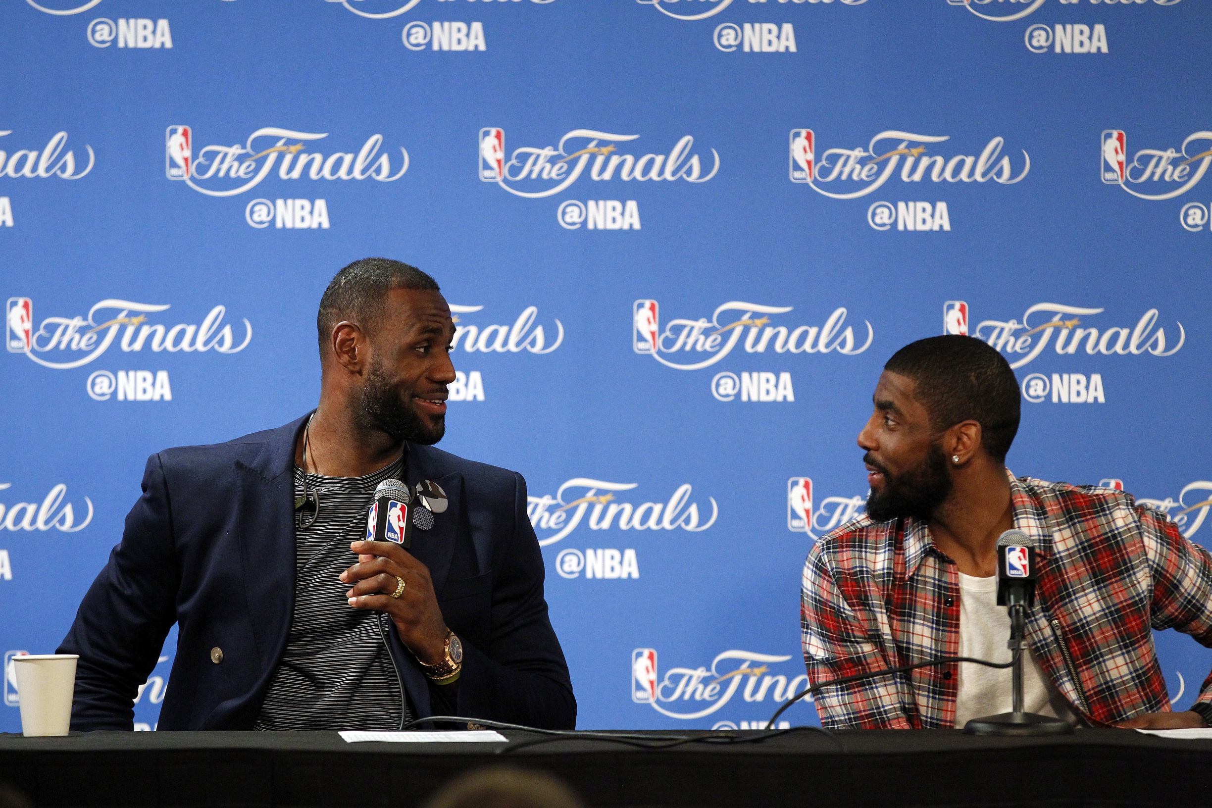 Former Cleveland Cavaliers stars LeBron James and Kyrie Irving