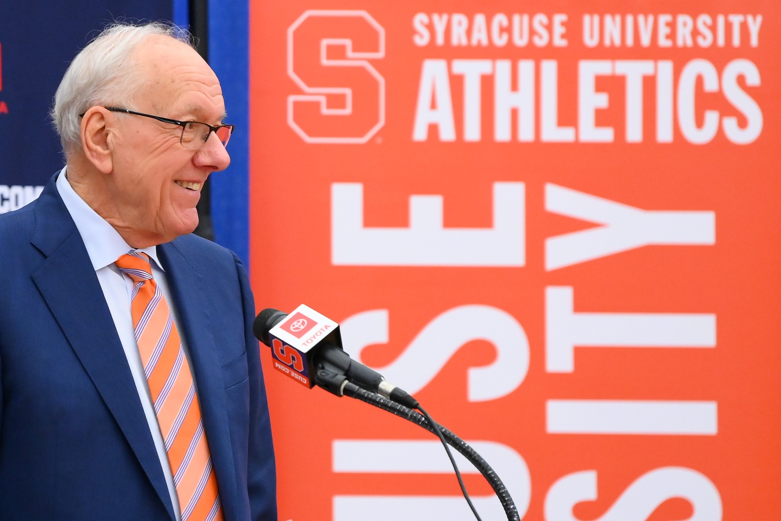 Mar 10, 2023; Syracuse, New York, USA; Former Syracuse Orange head coach Jim Boeheim looks on during a press conference at the Carmelo K. Anthony Basketball Center. Mandatory Credit: Rich Barnes-USA TODAY Sports