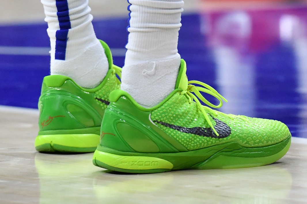A close up view of sneaker worn by Philadelphia 76ers forward Robert Covington (33) against the Washington Wizards during the second quarter at Wells Fargo Center.