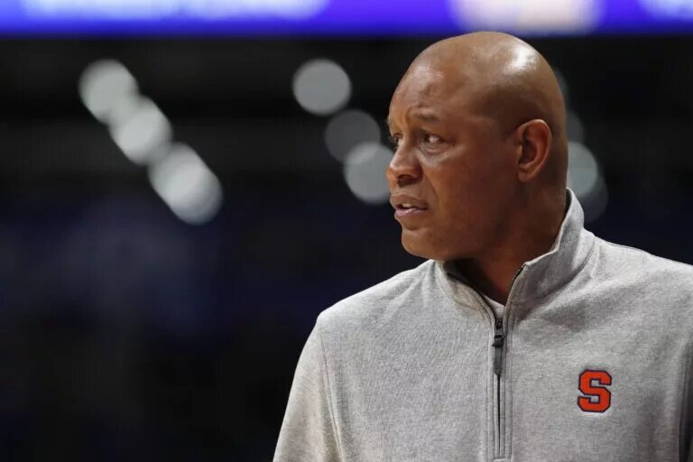 Jan 16, 2024; Pittsburgh, Pennsylvania, USA; Syracuse Orange head coach Adrian Autry looks on from the sidelines against the Pittsburgh Panthers during the first half at the Petersen Events Center. Mandatory Credit: Charles LeClaire-USA TODAY Sports