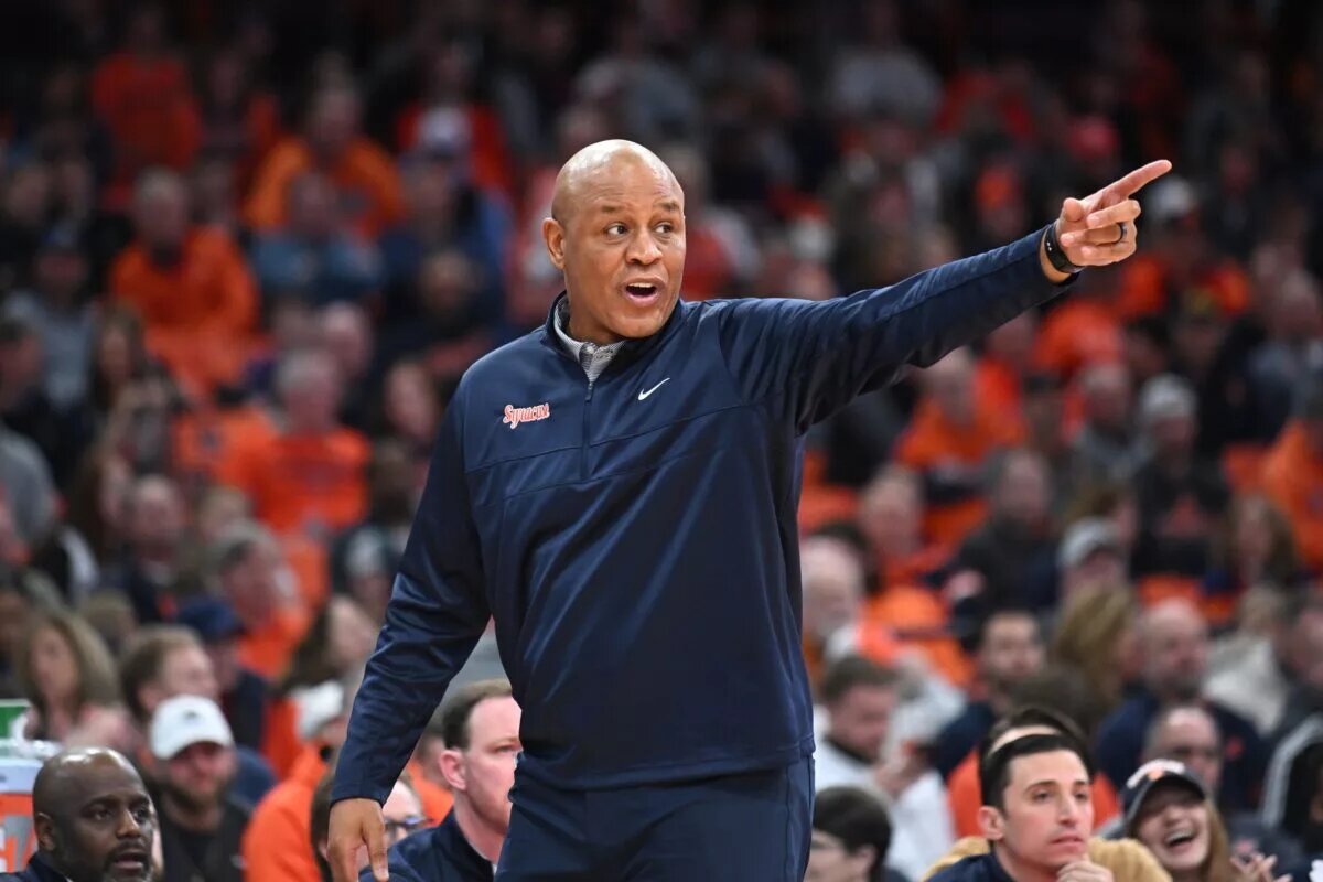 Feb 7, 2024; Syracuse, New York, USA; Syracuse Orange head coach Adrian Autry reacts to a play against the Louisville Cardinals in the second half at the JMA Wireless Dome. Mandatory Credit: Mark Konezny-USA TODAY Sports