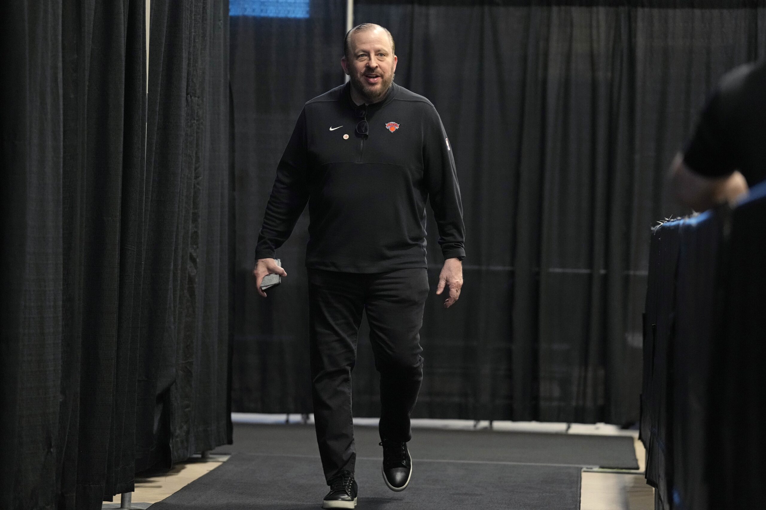 Mar 29, 2024; San Antonio, Texas, USA; New York Knicks head coach Tom Thibodeau enters Frost Bank Center before a game against the San Antonio Spurs. Mandatory Credit: Scott Wachter-USA TODAY Sports Mitchell Robinson