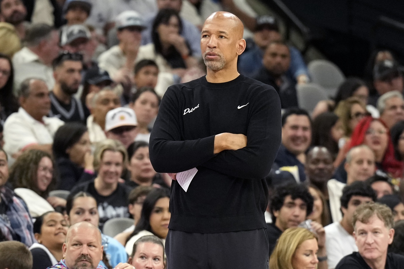 Detroit Pistons head coach Monty Williams observes his team during the second half against the San Antonio Spurs at Frost Bank Center.