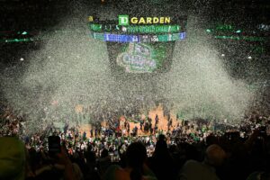 Jun 17, 2024; Boston, Massachusetts, USA; A general view of the TD Garden after the Boston Celtics beat the Dallas Mavericks in game five of the 2024 NBA Finals at the TD Garden. Mandatory Credit: Brian Fluharty-USA TODAY Sports Marcus Smart