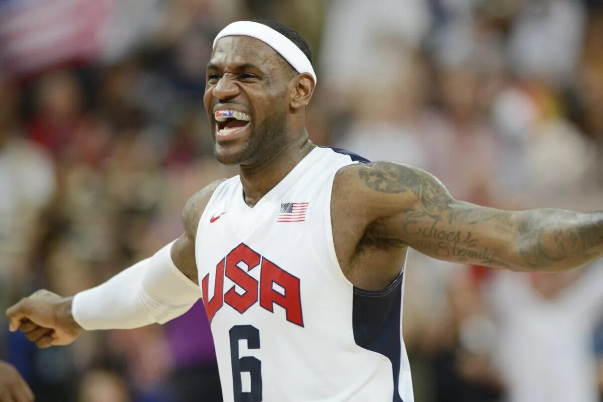 LeBron James celebrates after Team USA wins gold at London Olympics