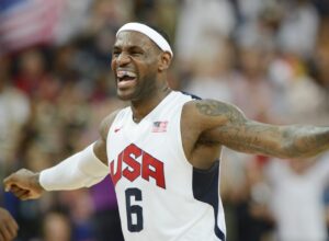 LeBron James celebrates after Team USA wins gold at London Olympics