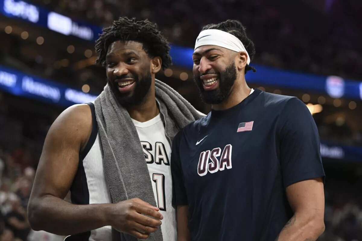 Team USA center Joel Embiid (Philadelphia 76ers) and center Anthony Davis (Los Angeles Lakers)