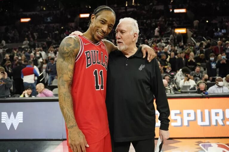 Chicago Bulls swingman DeMar DeRozan and San Antonio Spurs head coach Gregg Popovich