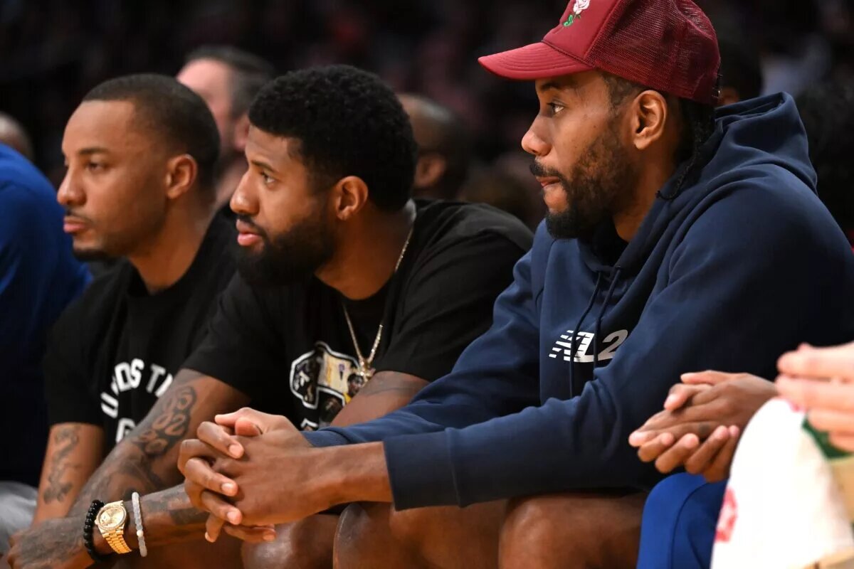 Philadelphia 76ers guard Paul George (13), Los Angeles Clippers forward Norman Powell (24) and forward Kawhi Leonard (2), who could have been Toronto Raptors