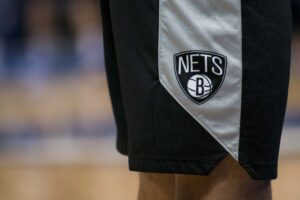 Nov 21, 2018; Dallas, TX, USA; A view of the team logo on the shorts of Brooklyn Nets forward Jared Dudley (6) as he warms up before the game against the Dallas Mavericks at the American Airlines Center. Mandatory Credit: Jerome Miron-USA TODAY Sports