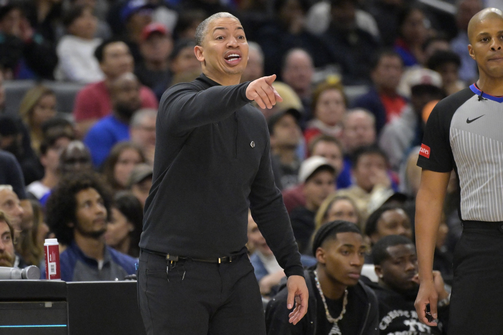 Los Angeles Clippers head coach Tyronn Lue yells from the bench in the second half against the Denver Nuggets at Crypto.com Arena.
