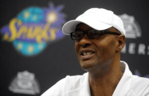 Jul 17, 2011; Los Angeles, CA, USA; Los Angeles Sparks coach Joe Bryant at press conference before the game against the Washington Mystics at the Staples Center. Mandatory Credit: Kirby Lee/Image of Sport-USA TODAY Sports