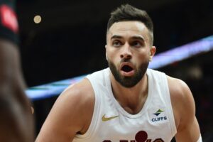 Cleveland Cavaliers guard Max Strus in game against Philadelphia 76ers