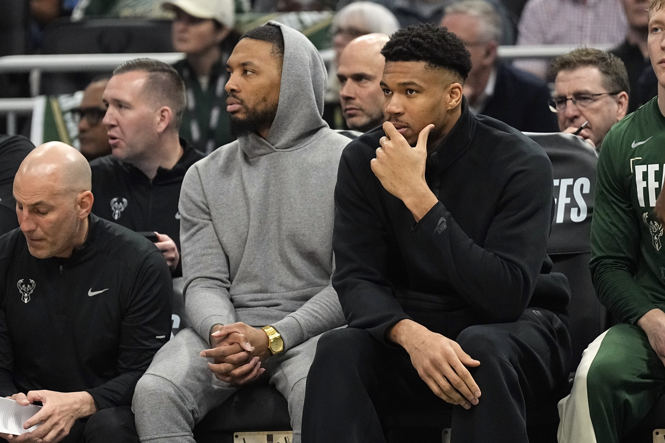 Milwaukee Bucks guard Damian Lillard and forward Giannis Antetokounmpo