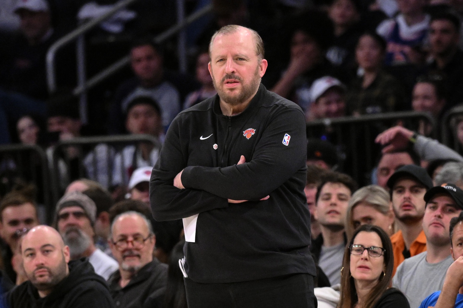 New York Knicks head coach Tom Thibodeau looks on during the third quarter against the Oklahoma City Thunder at Madison Square Garden.