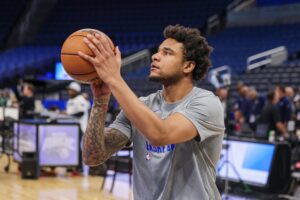 Orlando Magic forward Chuma Okeke (3) warms up before the game against the Milwaukee Bucks at KIA Center.