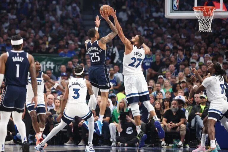 Minnesota Timberwolves center Rudy Gobert blocks shot
