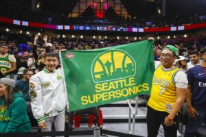 Fans hold up Seattle SuperSonics banner