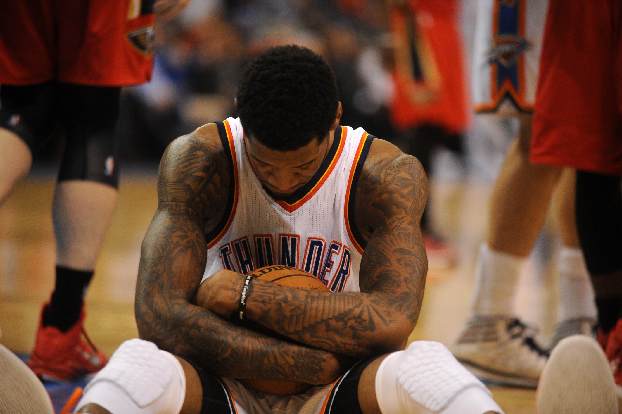 Oklahoma City Thunder forward Perry Jones (3) reacts after a play