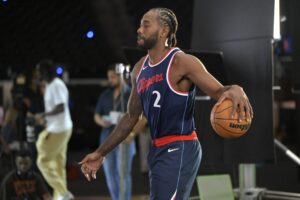 Los Angeles Clippers forward Kawhi Leonard (2) is filmed during media day