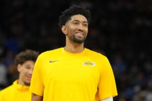 Los Angeles Lakers forward Christian Wood (35) before the game against the Golden State Warriors at Chase Center.