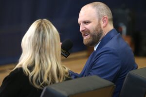 Memphis Grizzlies head coach Taylor Jenkins during interviews on media day