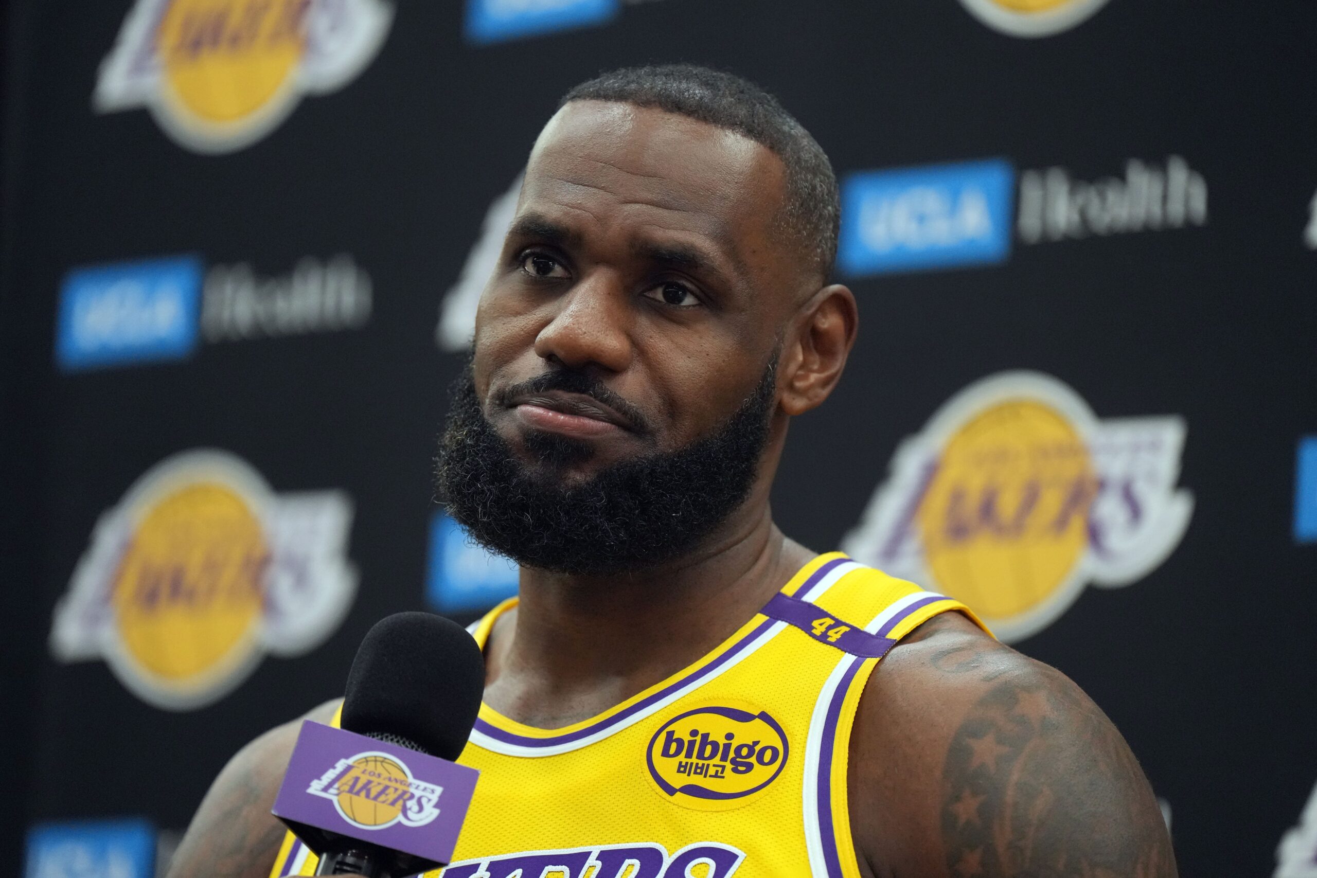 Los Angeles Lakers forward LeBron James (6) during media day