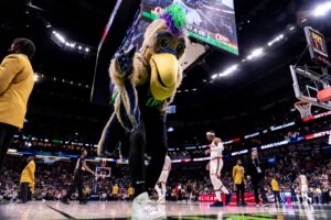 New Orleans Pelicans mascot Pierre T Pelican performs