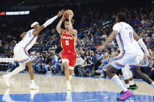 Atlanta Hawks guard Dyson Daniels (5) drives