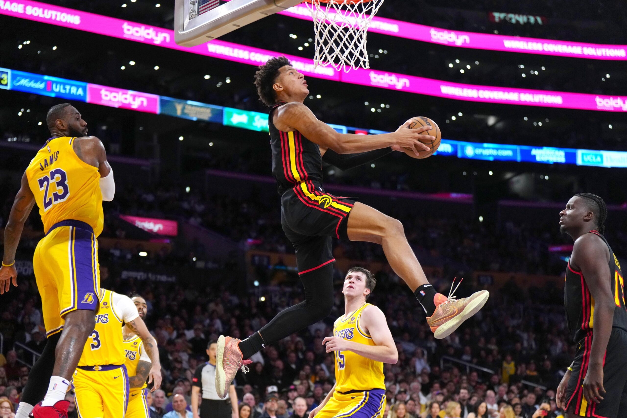 Atlanta Hawks forward Jalen Johnson (1) dunks the ball