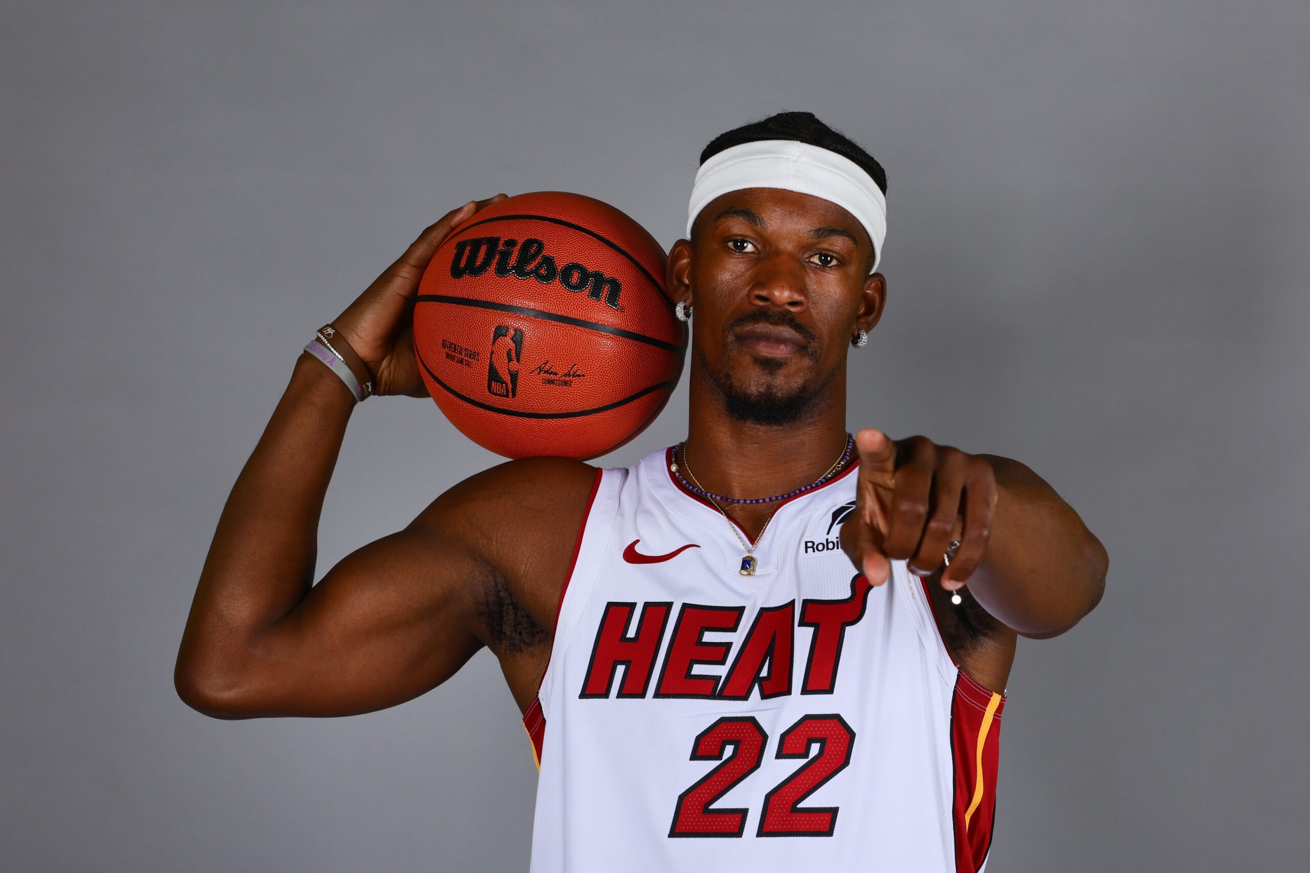 Miami Heat forward Jimmy Butler (22) poses for a photo during media day