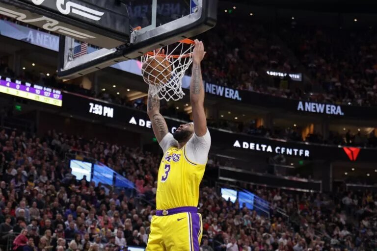 Feb 14, 2024; Salt Lake City, Utah, USA; Utah Jazz guard Keyonte George (3) dunks the ball during the second quarter against the Utah Jazz at Delta Center. Mandatory Credit: Chris Nicoll-USA TODAY Sports