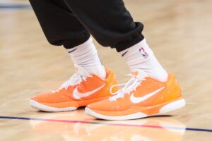 Mar 8, 2024; New York, New York, USA; Sneakers worn by New York Knicks guard Jalen Brunson (11) during warm ups prior to the game against the Orlando Magic at Madison Square Garden. Mandatory Credit: Wendell Cruz-USA TODAY Sports