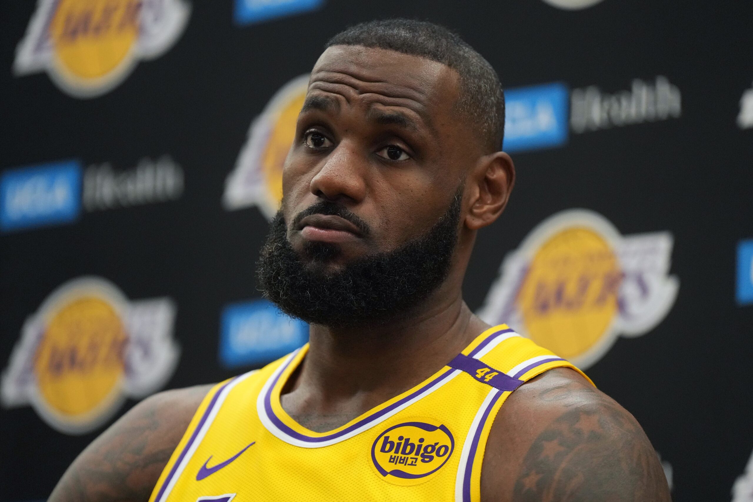 Los Angeles Lakers forward LeBron James (6) during media day at the UCLA Health Training Center.