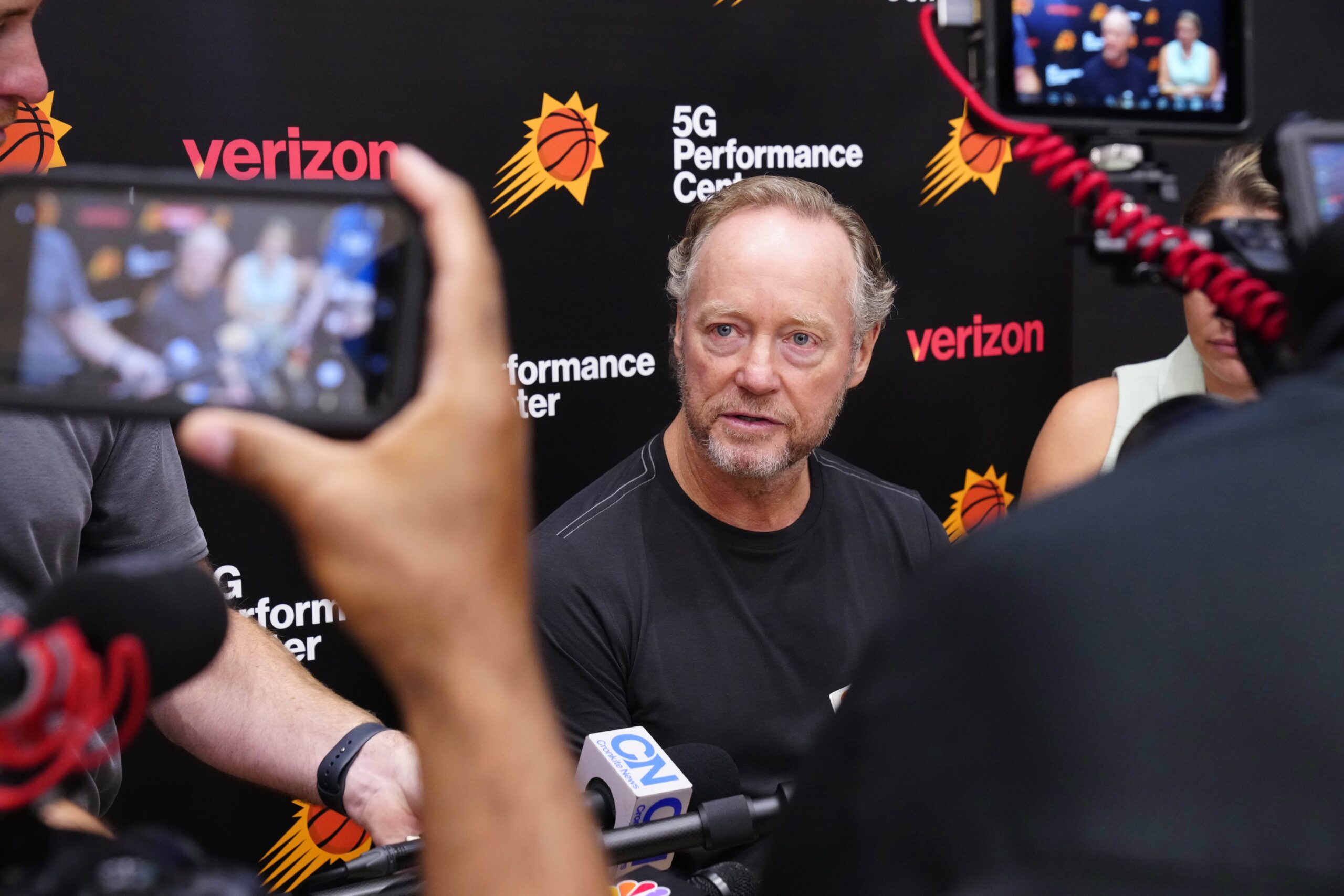 Suns head coach Mike Budenholzer speaks to the media during practice at the Verizon 5G Performance Center in Phoenix on Oct. 1, 2024.