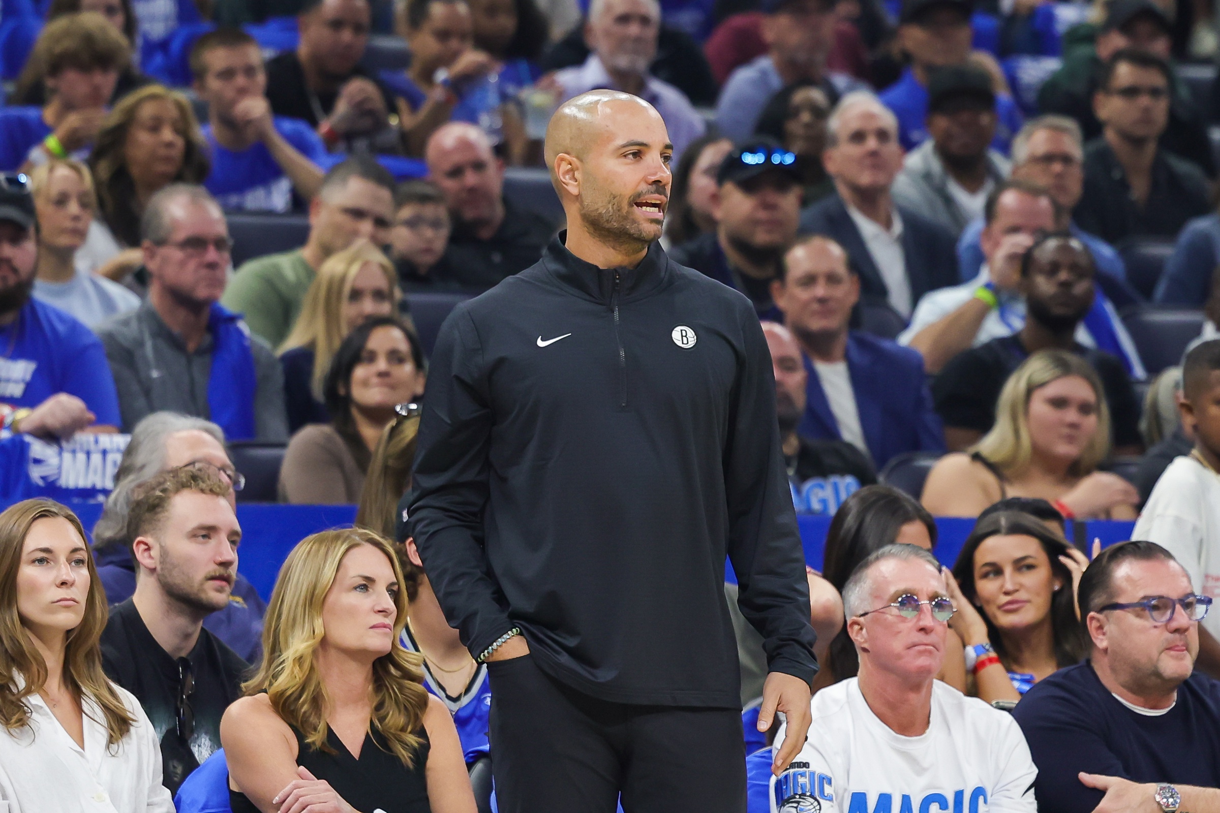 Brooklyn Nets head coach Jordi Fernandez looks on during the first quarter against the Orlando Magic at Kia Center.