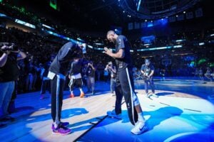 Minnesota Timberwolves center Rudy Gobert (27) is introduced