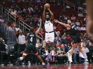 James Harden tied Ray Allen on the all-time three-point list.