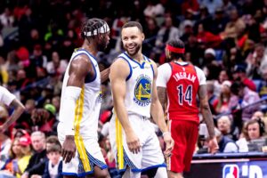 Golden State Warriors Stephen Curry with Buddy Hield