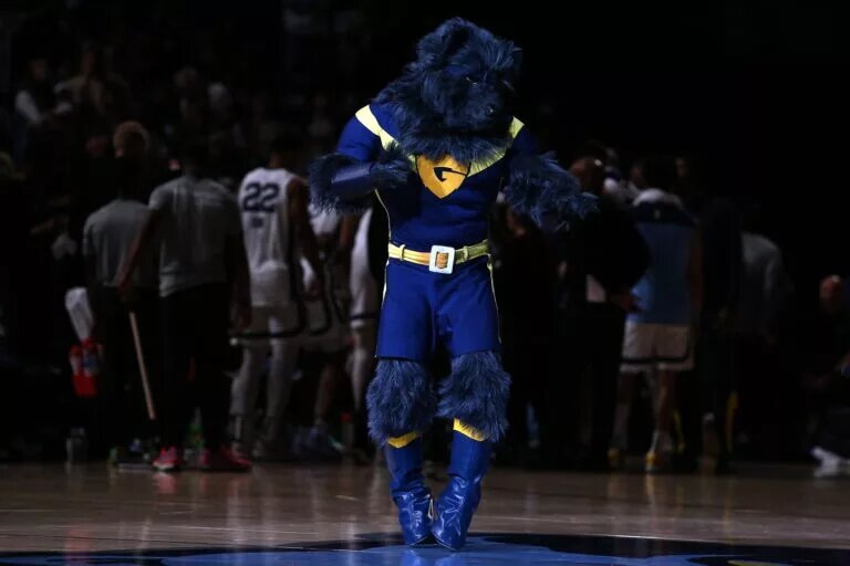 Memphis Grizzlies mascot Super Grizz dances during a timeout