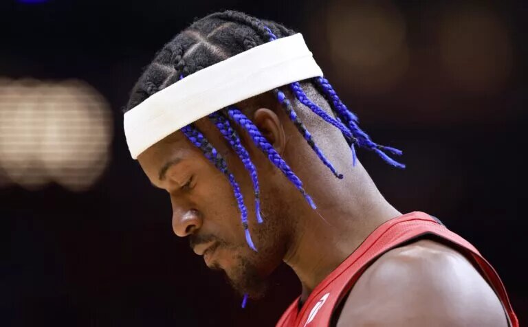 Miami Heat forward Jimmy Butler (22) looks on before the game