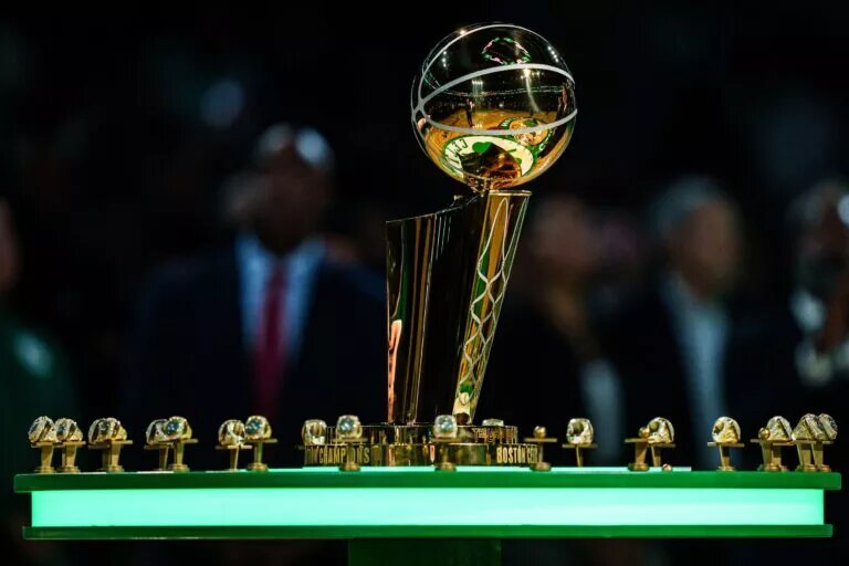 Boston Celtics championship rings during the opening night banner raising ceremony