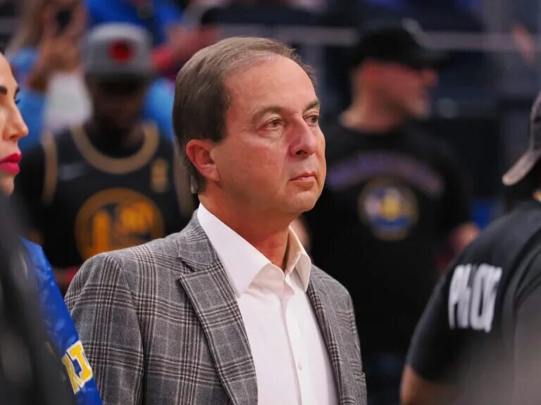 Golden State Warriors majority owner Joe Lacob on the sideline